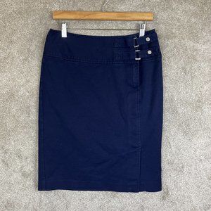 Lauren Ralph Lauren Skirt Womens 6 Blue Cotton Blend Pencil Knee Length- 8209